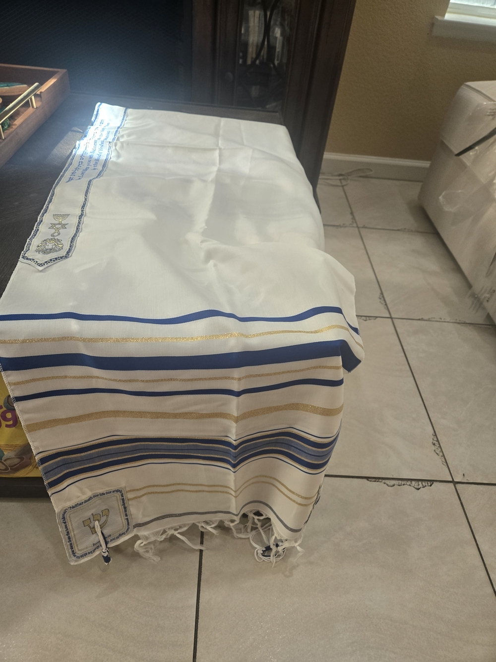 HalleluyAH Messianic Tallit - White with Navy Logo